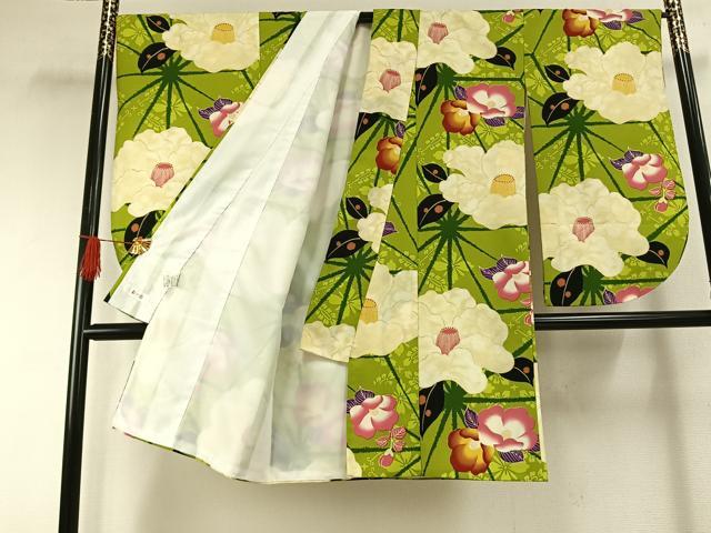 平和屋着物●小振袖 二尺袖 草花文 金彩 洗える着物 AABG4581fy