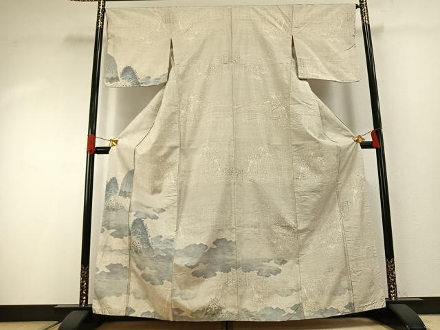 平和屋着物●本場大島紬 白大島 カタス7マルキ 総絣 風景文 正絹 逸品 AABG4582fy