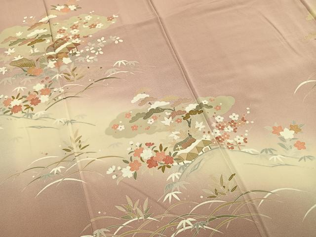 平和屋着物●訪問着 友禅 風景花文 暈し染め 正絹 逸品 AABG4583fy