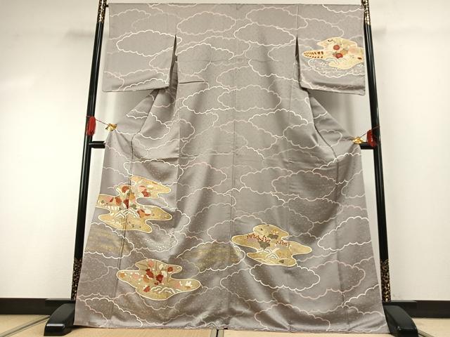 平和屋着物●訪問着 友禅 雲取り花文 金彩 ロング丈 正絹 逸品 AABG4585fy