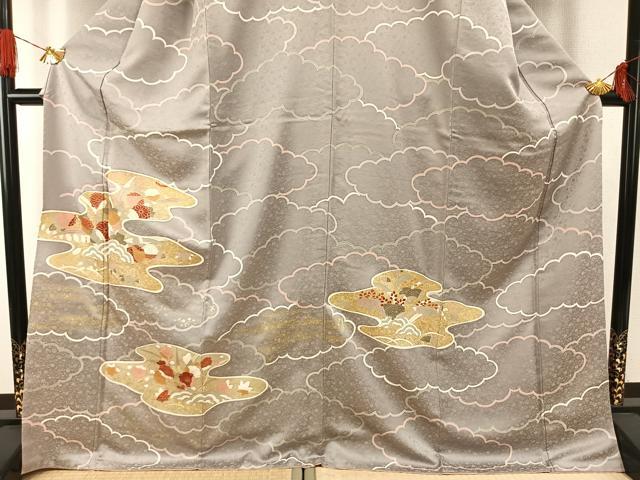 平和屋着物●訪問着 友禅 雲取り花文 金彩 ロング丈 正絹 逸品 AABG4585fy