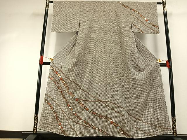 平和屋着物●訪問着 刺繍 花蝶文 金糸 金彩 正絹 逸品 未使用 AABG4589fy