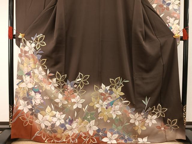 平和屋着物●豪華振袖 花鳥文 ラインストーン 暈し染め 金銀彩 正絹 逸品 AABG4598fy