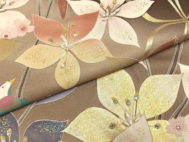 平和屋着物●豪華振袖 花鳥文 ラインストーン 暈し染め 金銀彩 正絹 逸品 AABG4598fy