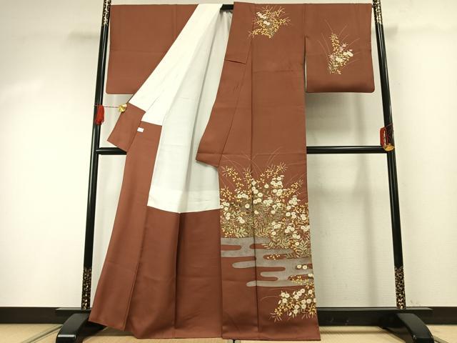 平和屋着物●訪問着 霞取り草花文 金彩 正絹 逸品 AABG4600fy