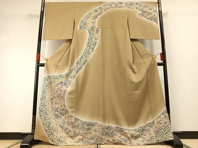 平和屋着物●訪問着 型染め 流水文 暈し染め 正絹 逸品 AABG4605fy