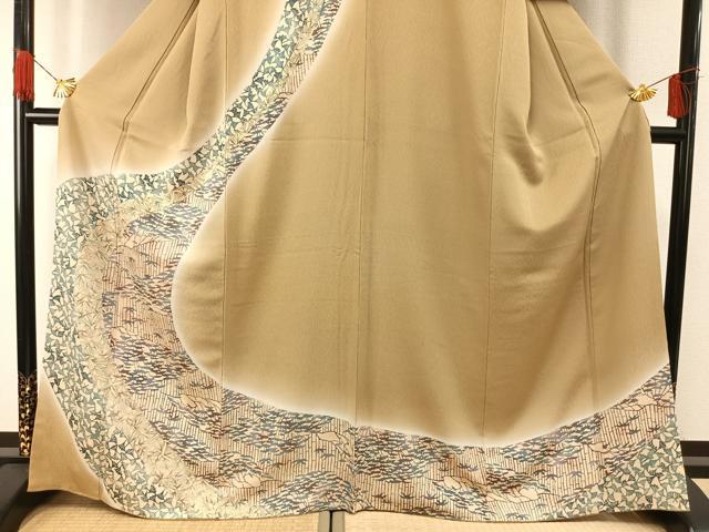 平和屋着物●訪問着 型染め 流水文 暈し染め 正絹 逸品 AABG4605fy