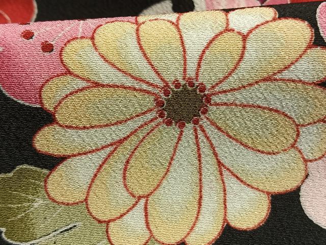 平和屋着物●世界的ファッションデザイナー 山本寛斎 kansaiブランド 小振袖 二尺袖 雪輪花文 黒地 洗える着物 AABG4616fy