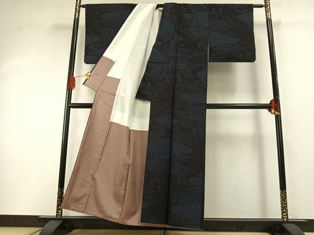 平和屋着物●本場結城紬 重要無形文化財 100亀甲 雲取り風景花文 正絹 逸品 AABG4617fy
