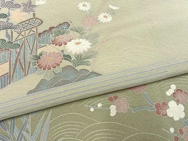 平和屋着物●訪問着 友禅 作家物 風景花文 暈し染め 正絹 逸品 未使用 AABG4618fy