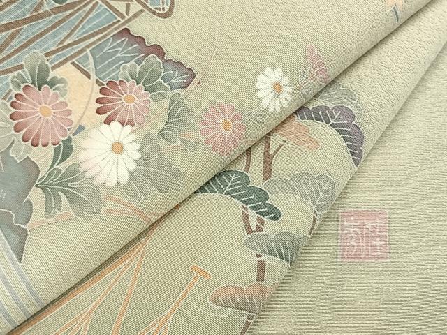 平和屋着物●訪問着 友禅 作家物 風景花文 暈し染め 正絹 逸品 未使用 AABG4618fy