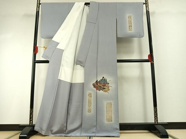 平和屋着物●友禅師・京の名工・伝統工芸士・樽本伊勢蔵 訪問着 源氏物語 金銀彩 丹後ちりめん 反端付き 正絹 逸品 AABG4619fy