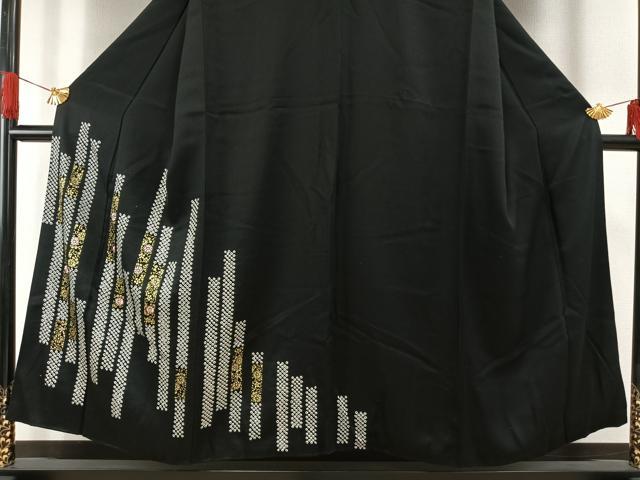 平和屋着物●訪問着 絞り 刺繍 花唐草文 黒地 金彩 正絹 逸品 AABG4622fy