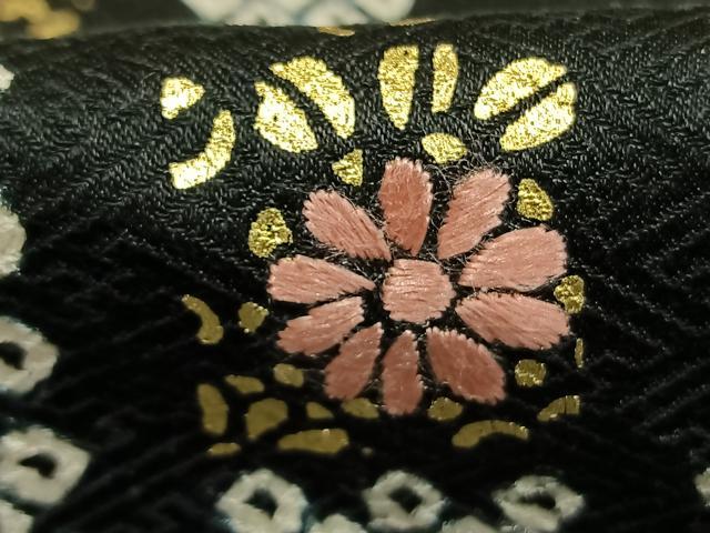 平和屋着物●訪問着 絞り 刺繍 花唐草文 黒地 金彩 正絹 逸品 AABG4622fy