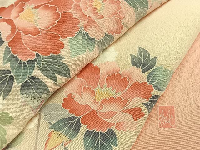 平和屋着物●訪問着 友禅 作家物 枝花文 暈し染め ロング丈 正絹 逸品 AABG4626fy