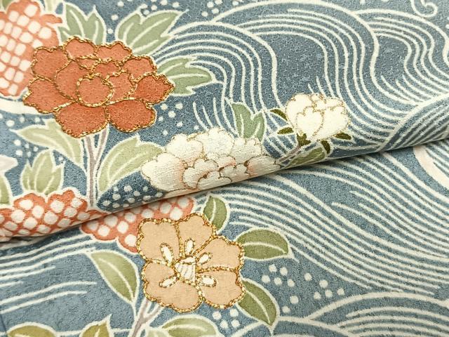 平和屋着物●京都の和装業の老舗一門 千切屋 訪問着 駒刺繍 立波花文 暈し染め 金彩 正絹 逸品 AABG4631fy
