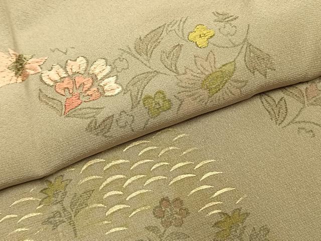 平和屋着物●訪問着 刺繍 草花文 暈し染め 金彩 正絹 逸品 AABG4634fy