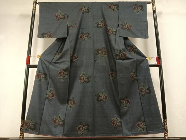 平和屋着物●本場大島紬 一元7マルキ 草花文 正絹 逸品 AABG4642fy