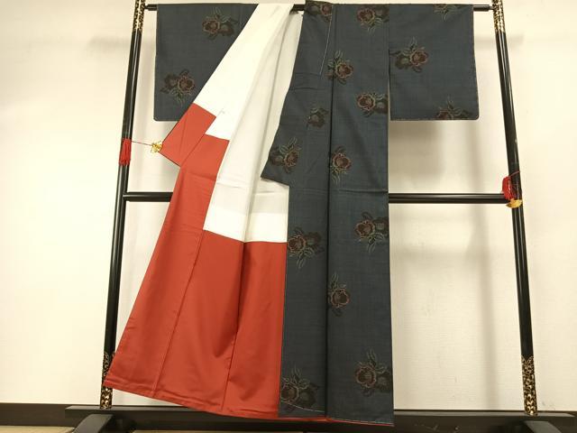 平和屋着物●本場大島紬 一元7マルキ 草花文 正絹 逸品 AABG4642fy