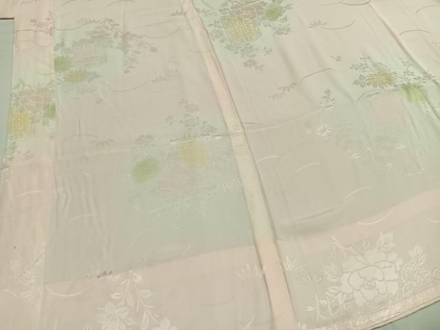 平和屋着物●振袖用長襦袢 無双仕立て 貝桶花地紋 暈し染め 正絹 逸品 AABG4645fy