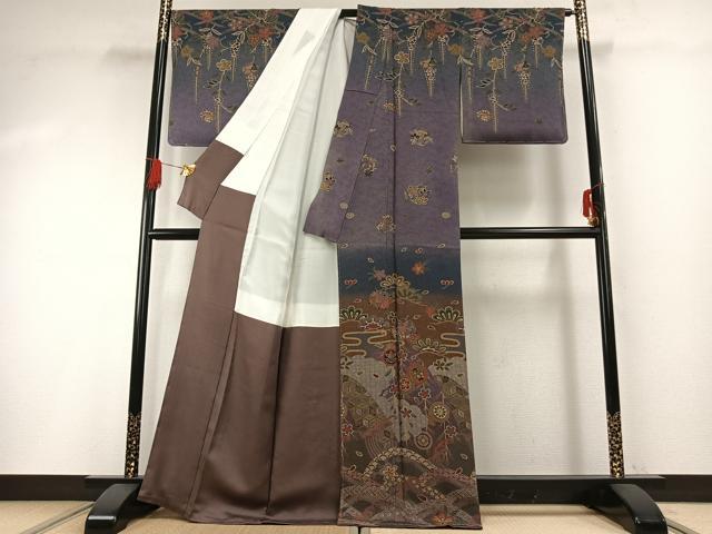 平和屋着物●訪問着 作家物 本苔染 草花文 暈し染め 正絹 逸品 AABG4646fy