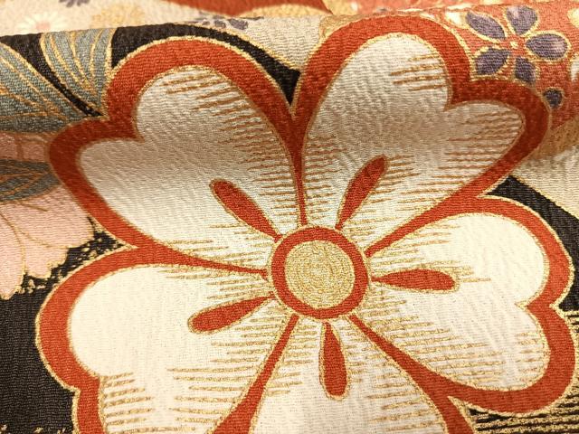平和屋着物●豪華振袖・長襦袢(無双仕立て)セット 草花文 暈し染め 金彩 半衿刺繍 正絹 逸品 AABG4652fy