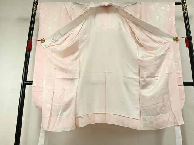平和屋着物●豪華振袖・長襦袢(無双仕立て)セット 駒刺繍 総絞り 舞花文 黒地 半衿刺繍 正絹 逸品 AABG4653fy