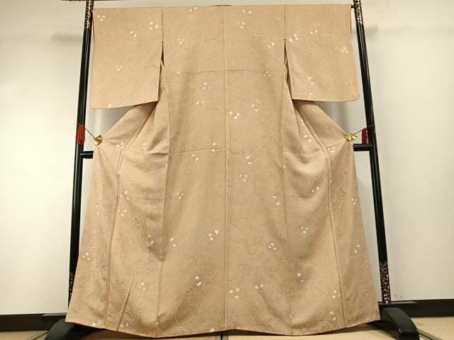 平和屋着物●上質な小紋 地紋起こし 花唐草文 正絹 逸品 AABG4656fy