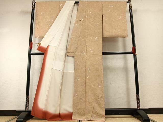 平和屋着物●上質な小紋 地紋起こし 花唐草文 正絹 逸品 AABG4656fy