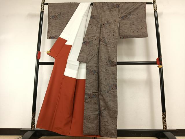 平和屋着物●本場大島紬 カタス9マルキ 流水文 正絹 逸品 AABG4658fy