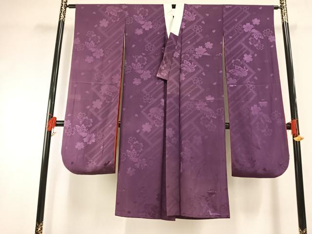 平和屋着物●振袖用長襦袢 無双仕立て 花蝶地紋 古代紫色 正絹 逸品 AABG4660fy