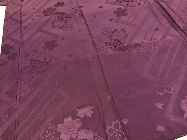平和屋着物●振袖用長襦袢 無双仕立て 花蝶地紋 古代紫色 正絹 逸品 AABG4660fy