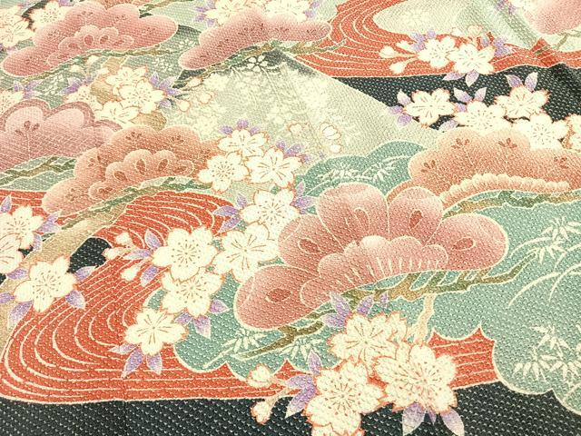 平和屋着物●名門 藤娘きぬたや・総絞り(杢目絞り) 振袖 松竹梅 正絹 逸品 AABG4662fy