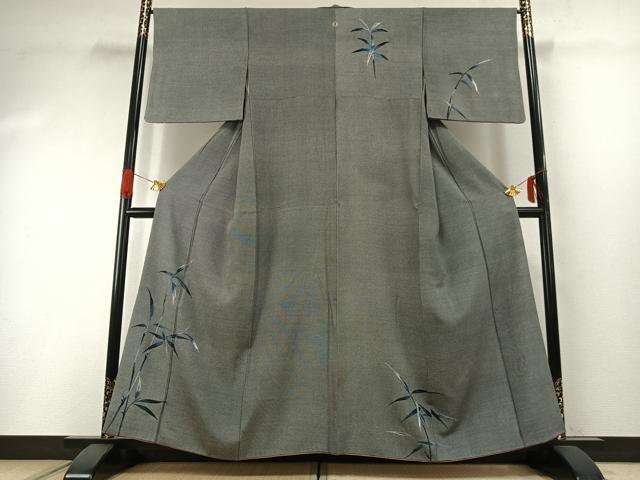 平和屋着物●訪問着 江戸小紋 総刺繍 枝葉文 銀糸 正絹 逸品 AABG4663fy