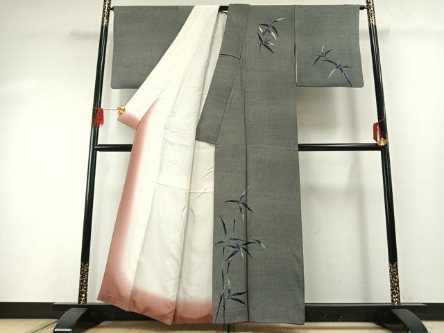 平和屋着物●訪問着 江戸小紋 総刺繍 枝葉文 銀糸 正絹 逸品 AABG4663fy