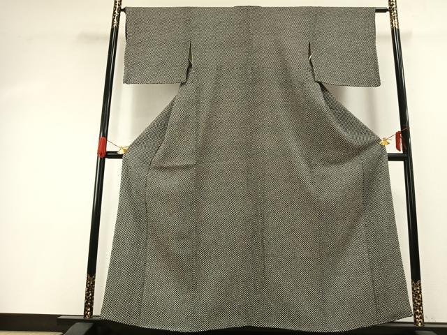 平和屋着物●上質な小紋 鹿の子文様 黒地 正絹 逸品 AABG4664fy