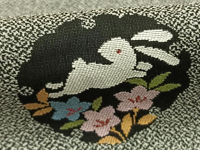 平和屋着物●お召 雪輪兎花文 正絹 逸品 AABG4668fy