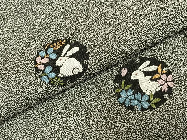 平和屋着物●お召 雪輪兎花文 正絹 逸品 AABG4668fy
