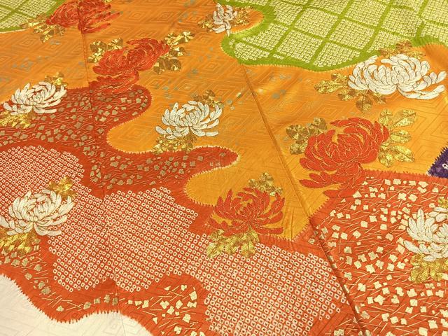 平和屋着物●豪華振袖 駒刺繍 絞り 草花文 金彩 正絹 逸品 AABG4669fy