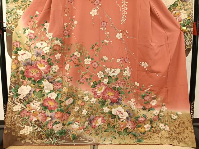 平和屋着物●豪華振袖 駒刺繍 花鳥文 暈し染め 金彩 正絹 逸品 AABG4671fy