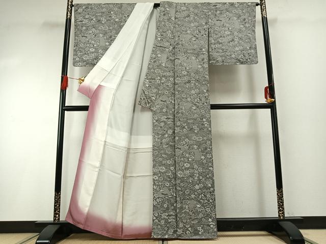 平和屋着物●上質な小紋 天目織 お召 草花文 正絹 逸品 未使用 AABG4673fy