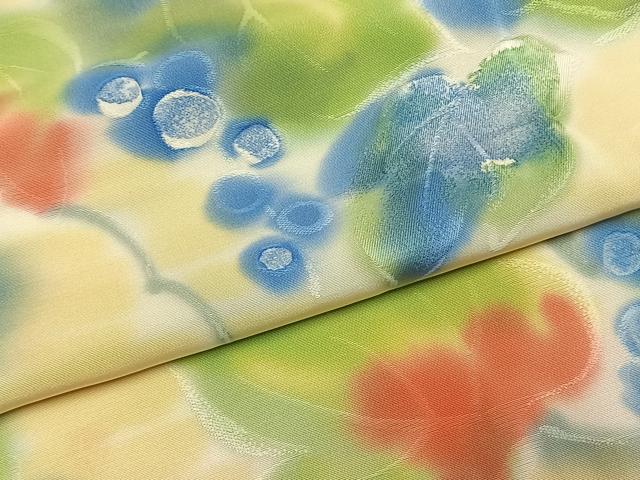 平和屋着物●上質な小紋 地紋起こし 葡萄蔦の葉文 暈し染め 正絹 逸品 未使用 AABG4679fy