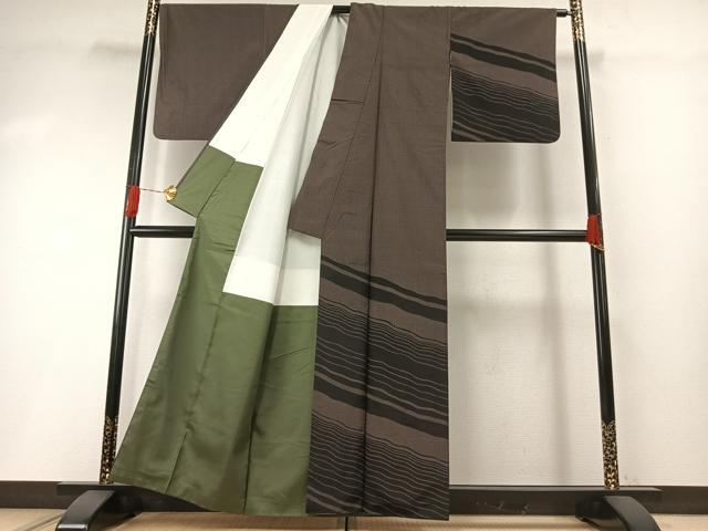 平和屋着物●訪問着 本場大島紬 染大島 よろけ縞 正絹 逸品 AABG4685fy