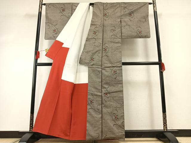 平和屋着物●本場大島紬 カタス9マルキ 花唐草文 正絹 逸品 AABG4693fy