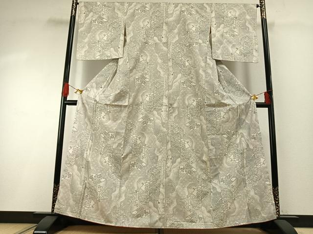 平和屋着物●本場大島紬 白大島 カタス9マルキ 扇面花文 正絹 逸品 未使用 AABG4694fy