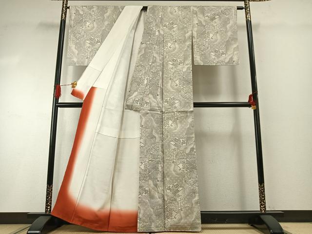 平和屋着物●本場大島紬 白大島 カタス9マルキ 扇面花文 正絹 逸品 未使用 AABG4694fy