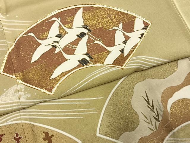平和屋着物●訪問着 友禅 駒刺繍 地紙飛鳥文 金彩 正絹 逸品 AABG4701fy