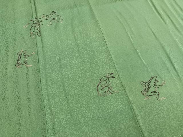 平和屋着物●中国人間国宝 将雪英 訪問着 中国三大刺繍 相良刺繍 総刺繍 鳥獣戯画 薄緑色 正絹 逸品 AABG4703fy