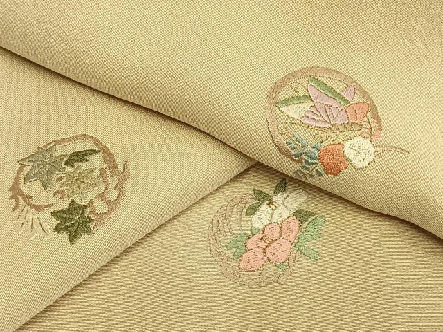 平和屋着物●上質な小紋 総刺繍 花蝶文 浅黄色 金糸 正絹 逸品 AABG4704fy