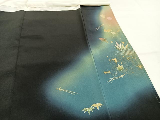 平和屋着物●京友禅の第一人者 松井青々 黒留袖 駒刺繍 風景花文 暈し染め 金彩 正絹 逸品 AABG4705fy